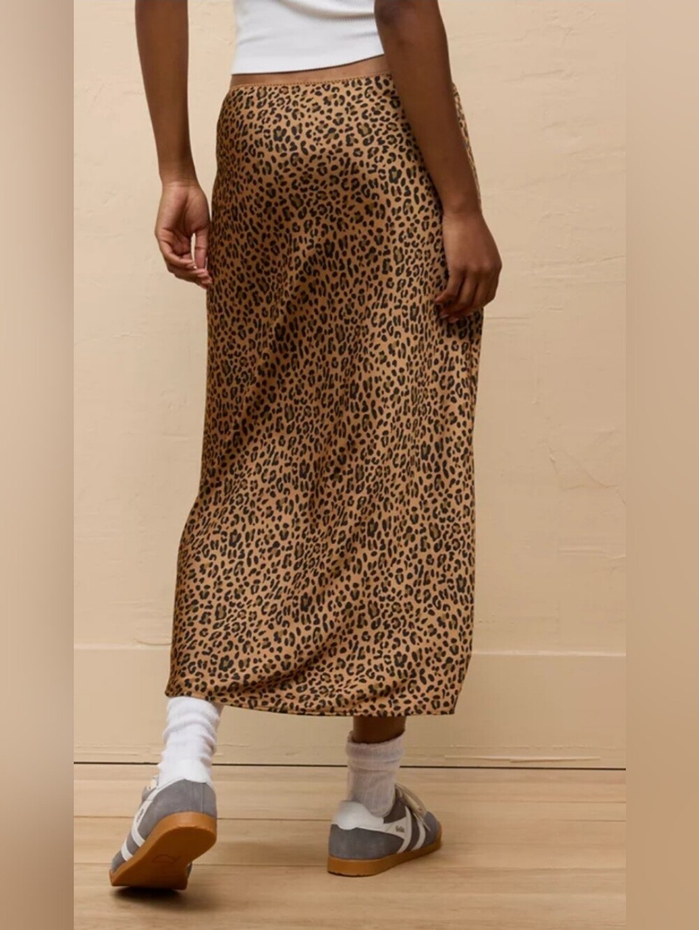 American Eagle Leopard-Print Satin Midi Skirt - Brown/Tan - Picture 2 of 5
